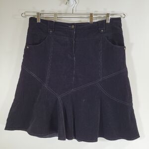 HEINE Black Corduroy Skirt Size M Low Rise  Knee Length Ruffle Western Yoke